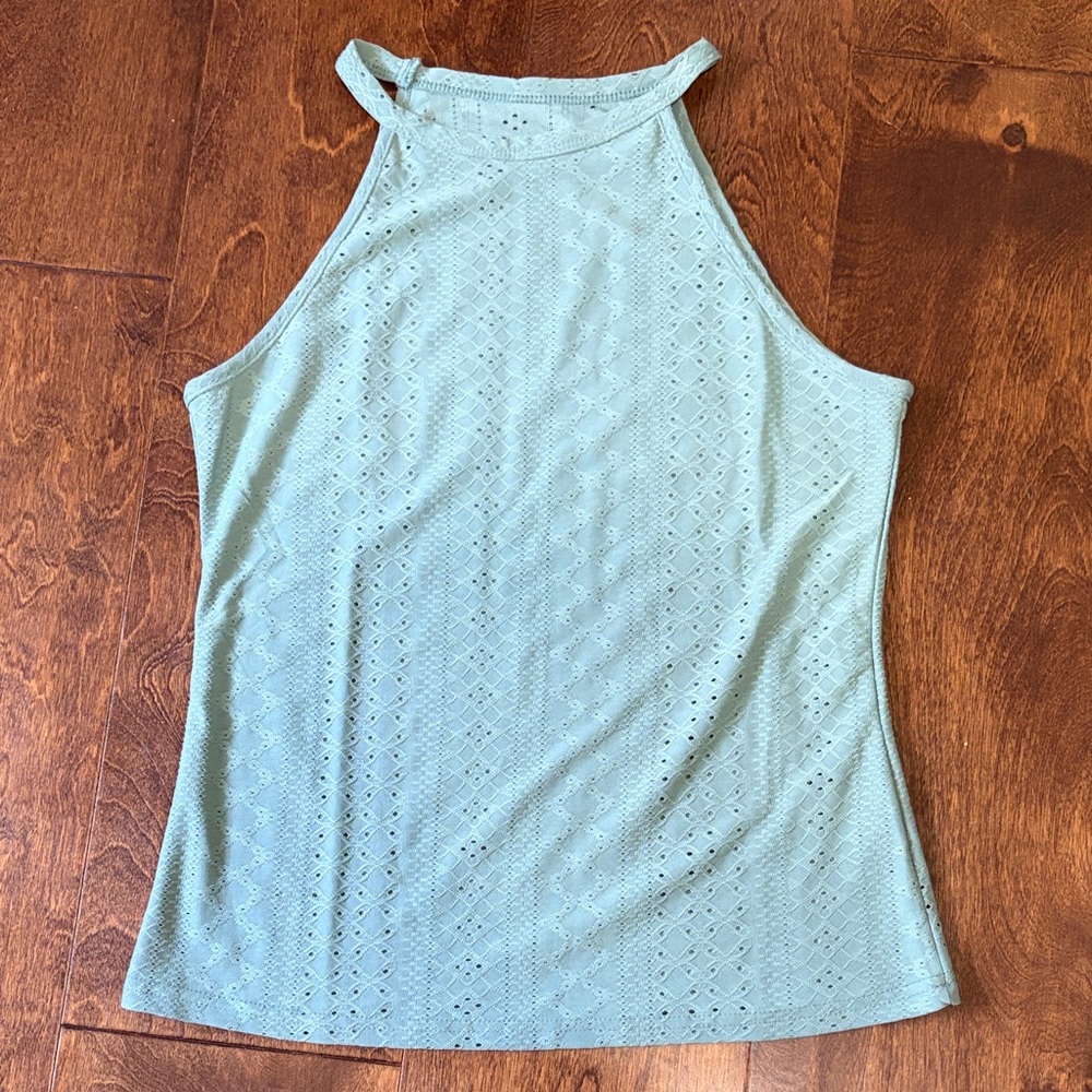 Women’s Sage Green Halter Eyelet Tank Top